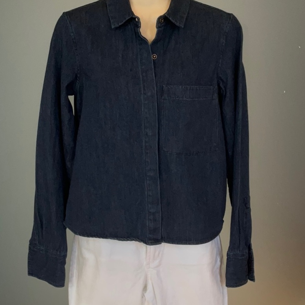 All Saints Biella Denim Shirt in Indigo Blue